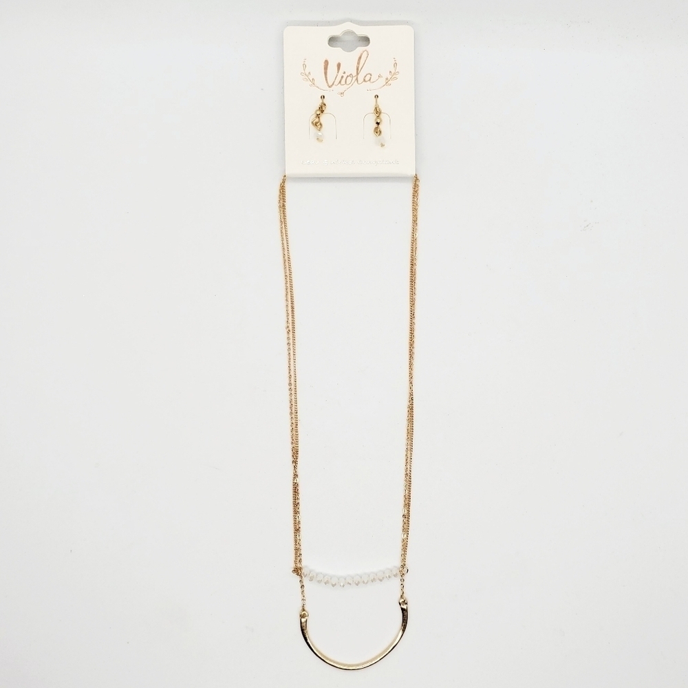 Viola Gold Layered Adjustable Chain Necklace & Earring Set